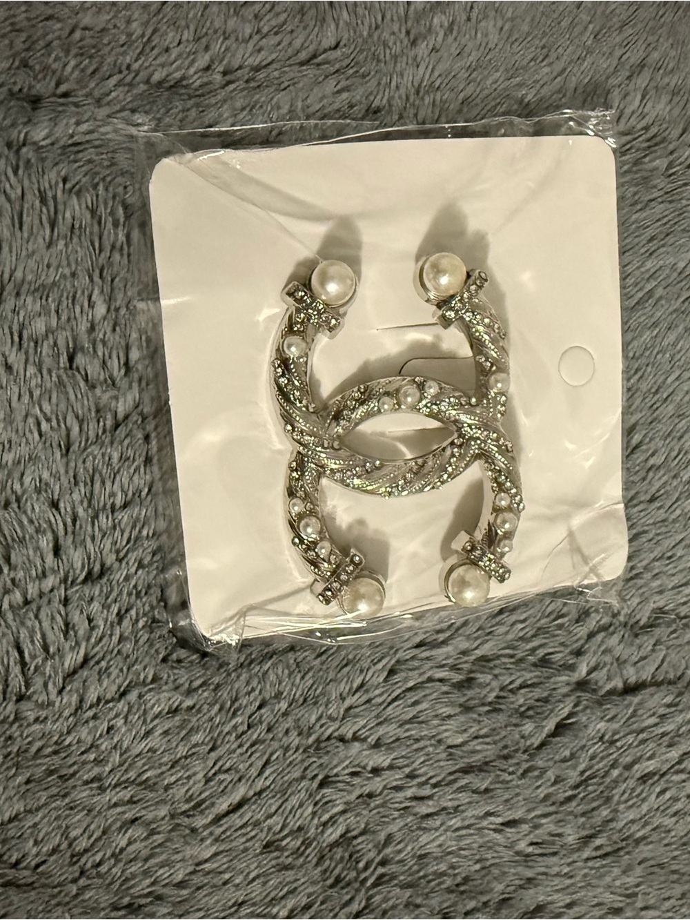 Pearl & Crystal Interlinked Hoop Earrings - Silver Tone